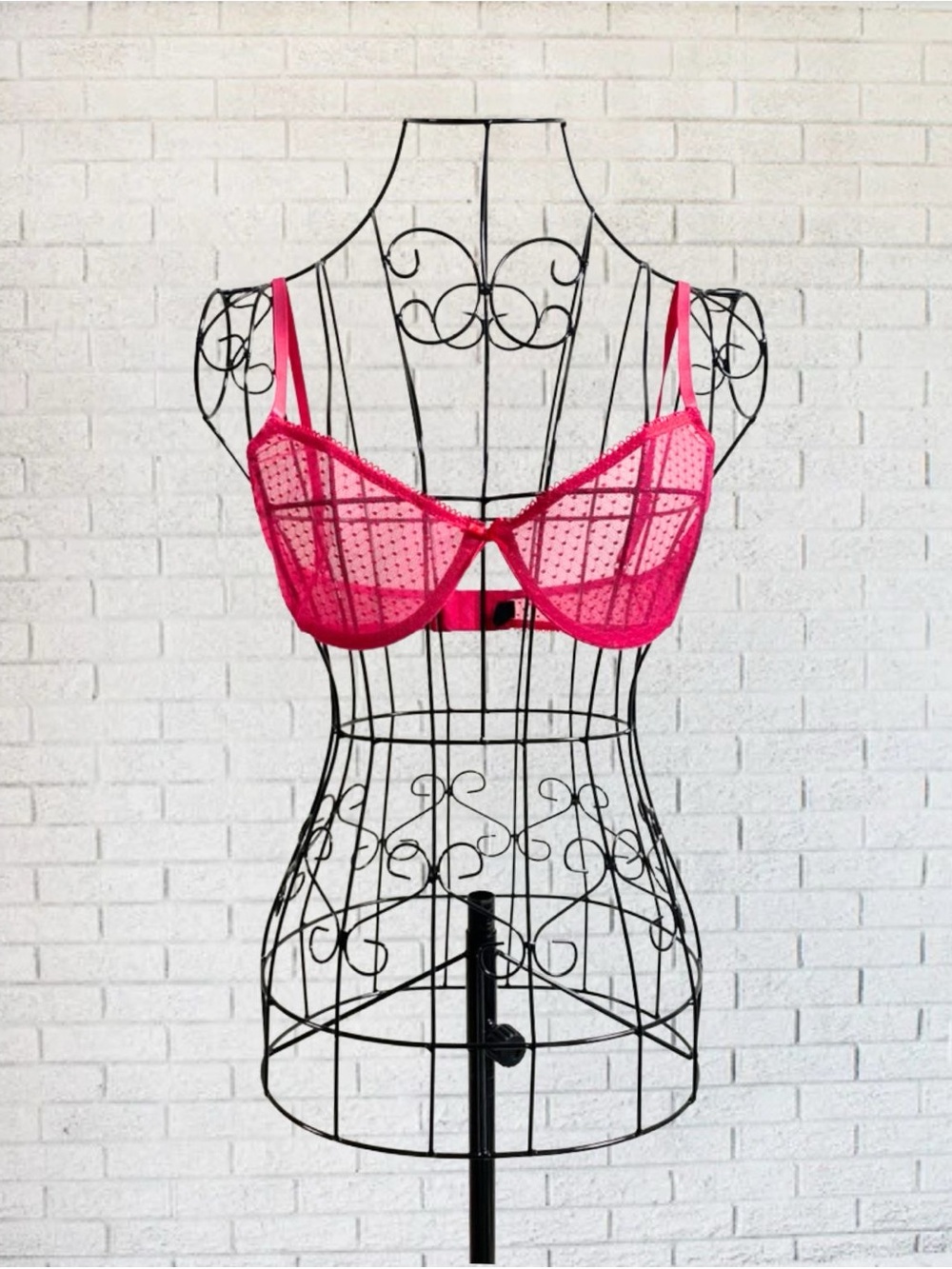 Pink Underwire Bra Urban Outfitters 34B Sheer Sexy Lingerie Bralette Polka Dot